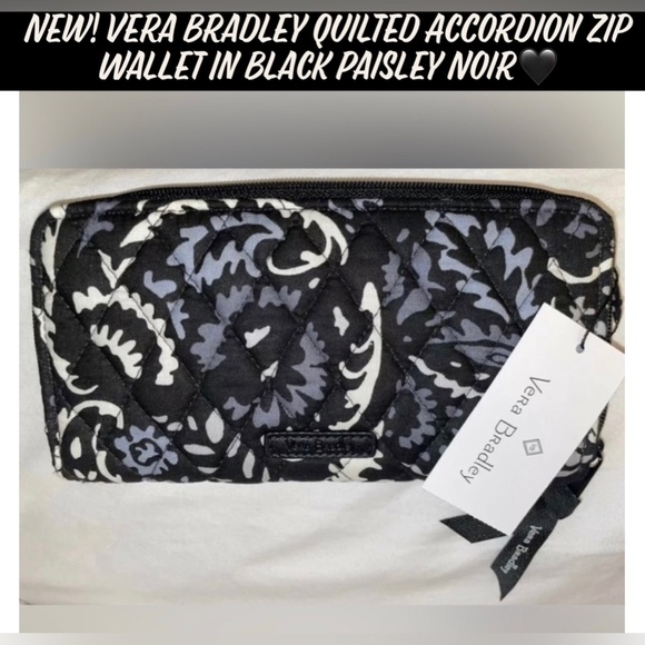Vera Bradley Handbags - 🎉HP🎉New! Vera Bradley Quilted Accordion Zip Wallet In Black Paisley Noir🖤